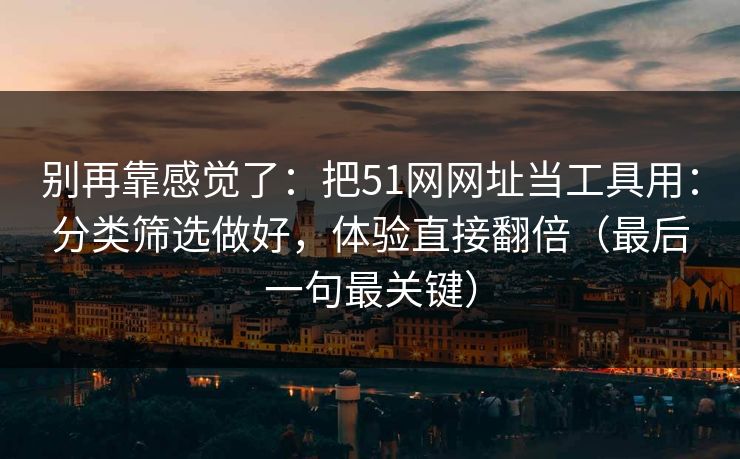 别再靠感觉了：把51网网址当工具用：分类筛选做好，体验直接翻倍（最后一句最关键）